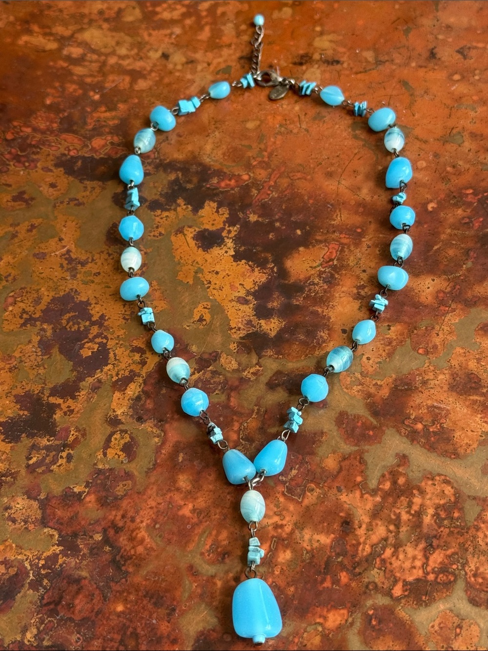 Express Turquoise Bead and Stone Y Drop Y2K Necklace - Women Jewelry